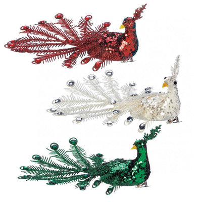 Festive Peacock Christmas Ornament Set - crazydecor