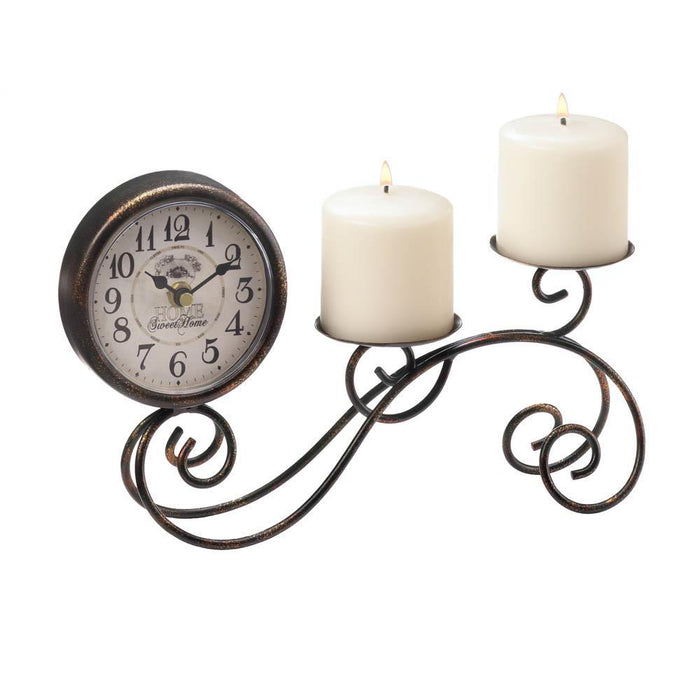 Scrollwork Table Clock & Candle Holder - crazydecor