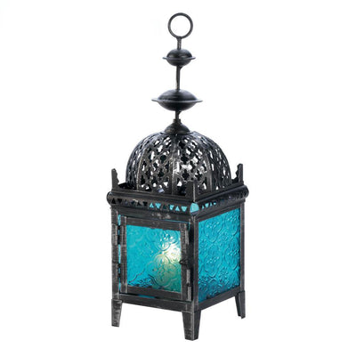 Blue Medallion Candle Lantern - crazydecor