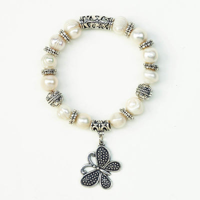 Butterfly Charm Pearl Bracelet - crazydecor