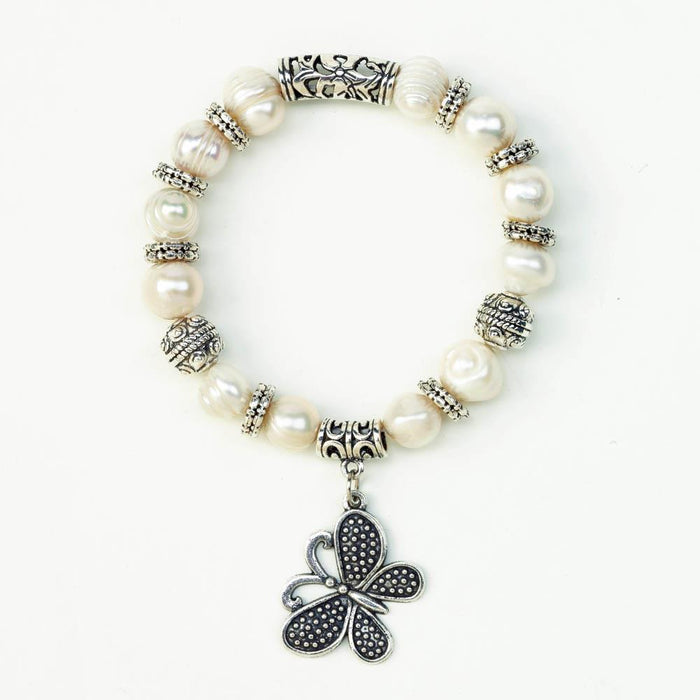 Butterfly Charm Pearl Bracelet - crazydecor