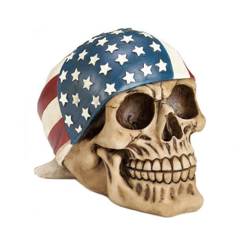 American Flag Bandana Skull Figurine - crazydecor