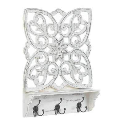 Distressed White Floral Wall Shelf - crazydecor