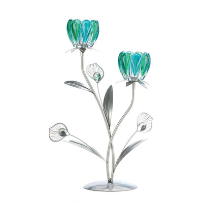 Double Peacock Bloom Candle Holder - crazydecor