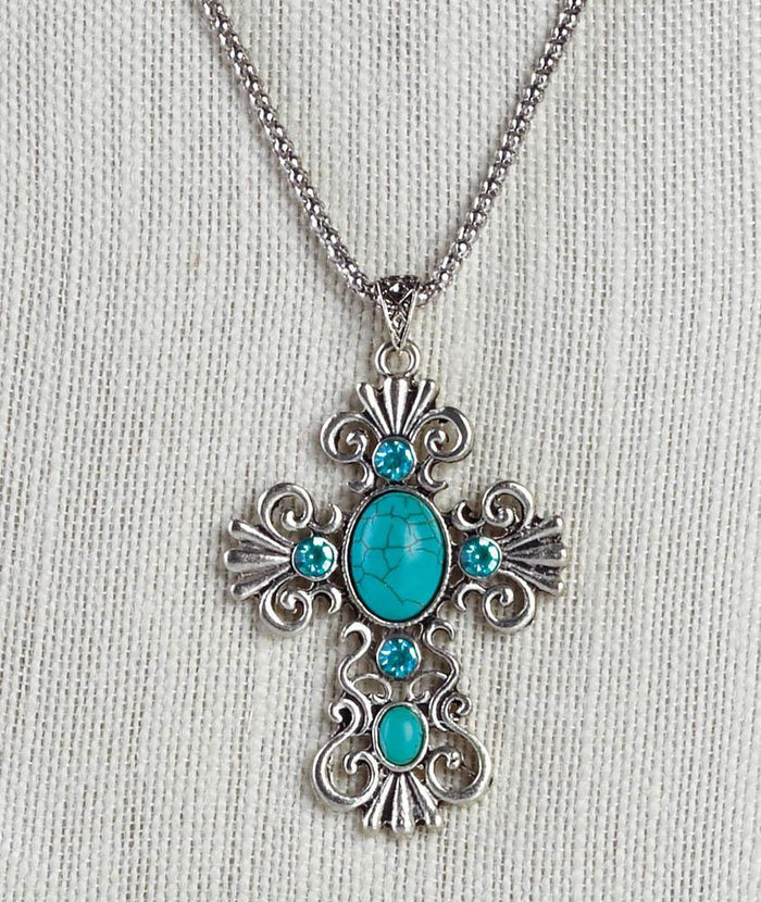 Turquoise Bead Cross Necklace - crazydecor