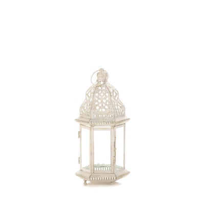 Small Distressed White Lantern - crazydecor