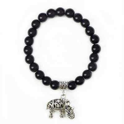 Black Bead Elephant Charm Bracelet - crazydecor