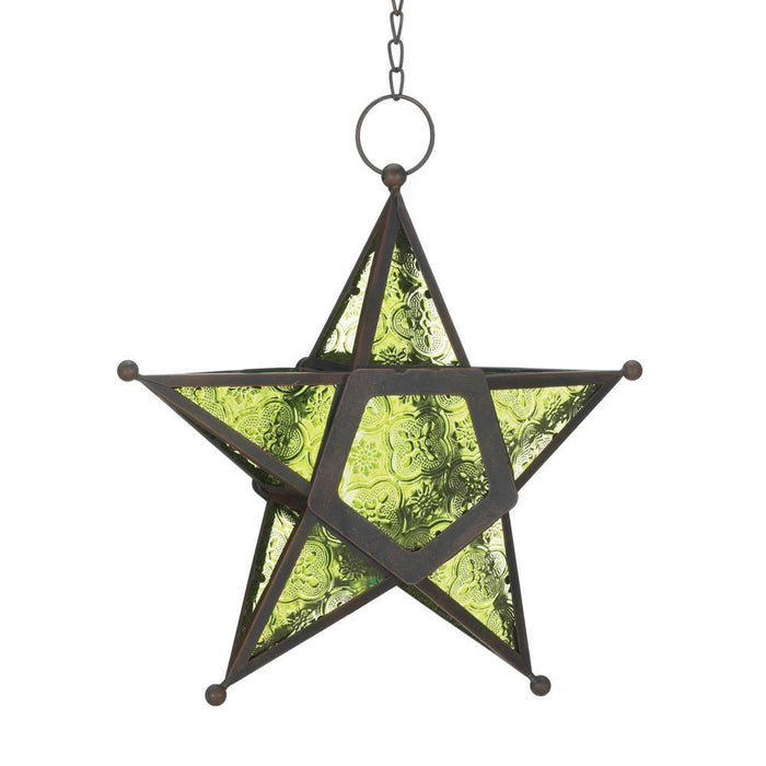 Green Glass Star Lantern - crazydecor