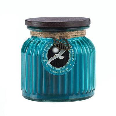 Ocean Breeze Ribbed Jar Candle - crazydecor