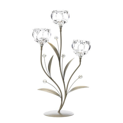 Crystal Flower Triple Candle Holder - crazydecor