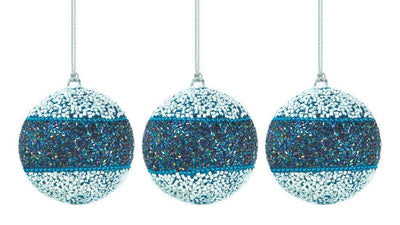 True Blue Beaded Ball Ornament Trio - crazydecor