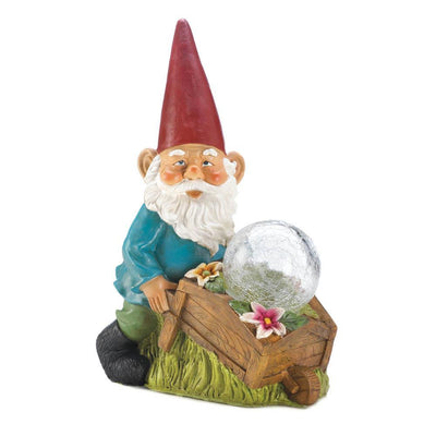 Gnome With Wheel Barrow Solar Statue - crazydecor