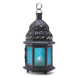 Blue Glass Moroccan Style Candle Lantern - crazydecor