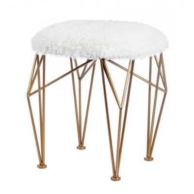 Geo White Faux Fur Stool - crazydecor