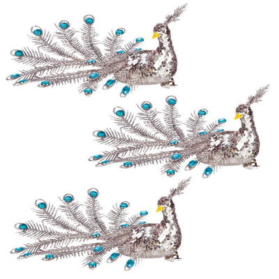 Blue Gem Peacock Christmas Ornament Set - crazydecor