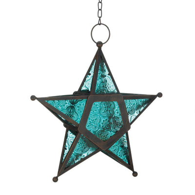 Blue Glass Star Lantern - crazydecor