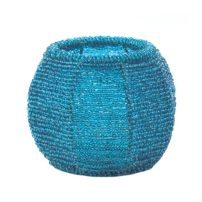 Sky Blue Beaded Candle Holder - crazydecor