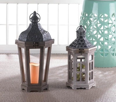 Hex Top Wood Candle Lantern - crazydecor