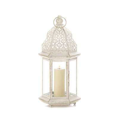 Large Distressed White Lantern - crazydecor