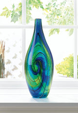 Blue Swirl Art Glass Vase - crazydecor