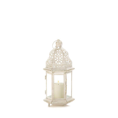 Small Distressed White Lantern - crazydecor