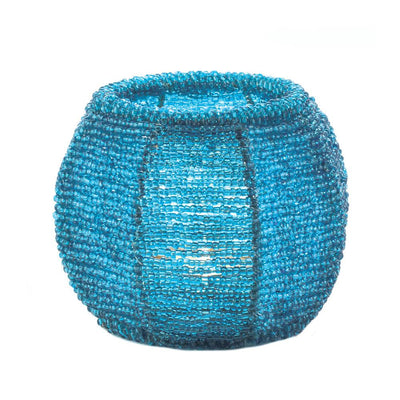 Sky Blue Beaded Candle Holder - crazydecor