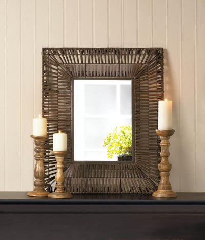 Faux Rattan Rectangular Wall Mirror - crazydecor