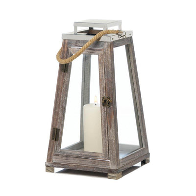 Pyramid Wooden Lantern With Rope (L) - crazydecor