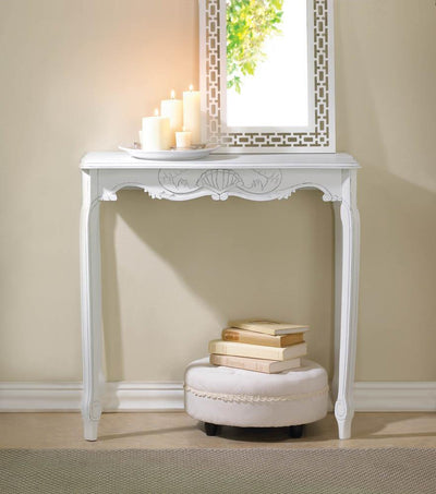 White Scallop Detail Hall Table - DreamyDecor