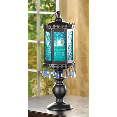 Exotic Azure Blue Pedestal Lantern - crazydecor