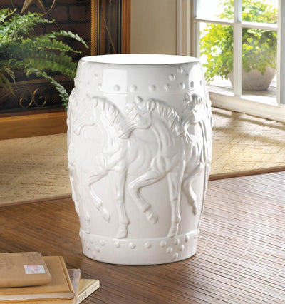 White Horses Ceramic Stool - DreamyDecor