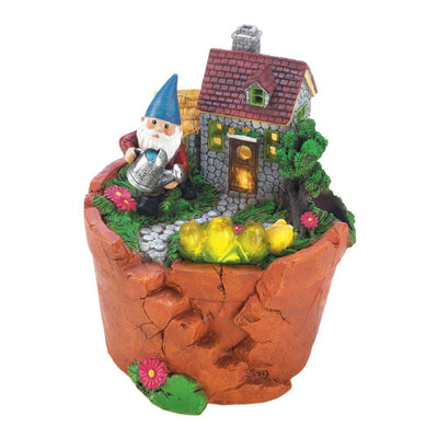 Terra Cotta Pot Gnome Solar Statue - crazydecor