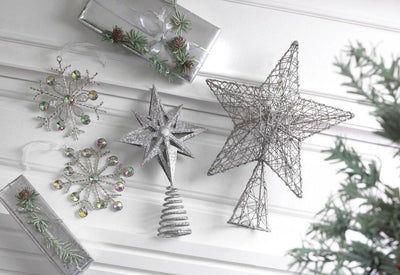 Silver Glitter Star Tree Topper - crazydecor