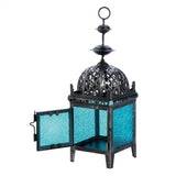 Blue Medallion Candle Lantern - crazydecor