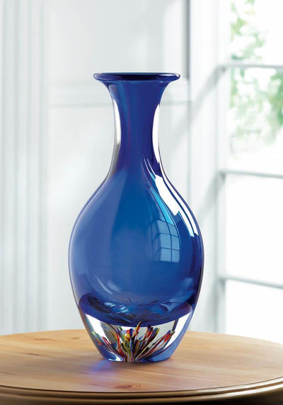 Blue Art Glass Bottleneck Vase - crazydecor