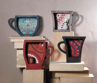 Distressed Red Coffee Cup Shelf - crazydecor