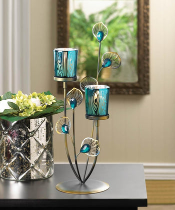 Peacock Plume Candle Holder - crazydecor