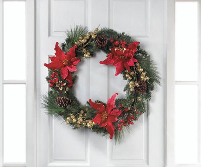 Faux Poinsettia Christmas Wreath - crazydecor