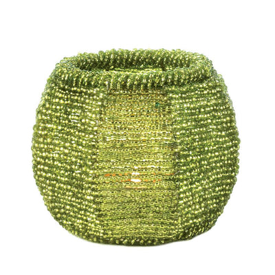 Lime Green Beaded Candle Holder - crazydecor