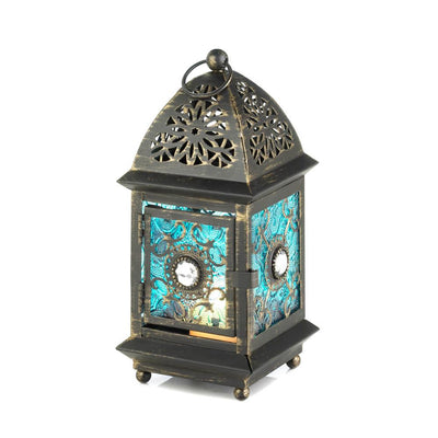 Jeweled Blue Glass Lantern - crazydecor