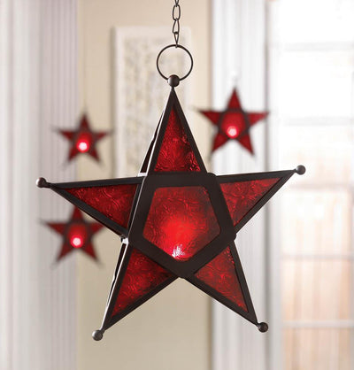 Red Glass Star Lantern - crazydecor