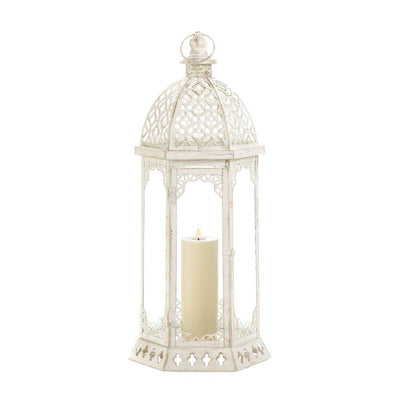 Graceful Distressed White Lantern (L) - crazydecor