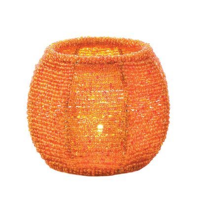 Orange Beaded Candle Holder - crazydecor