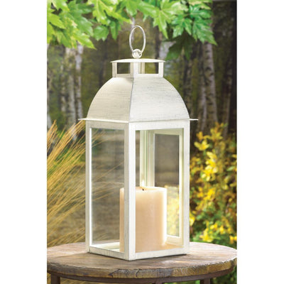 Distressed Ivory Candle Lantern - crazydecor