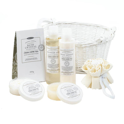 Fresh Herb Tea White Basket Spa Set - crazydecor