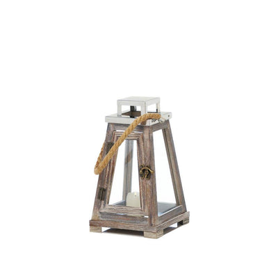 Small Pyramid Wooden Lantern With Rope - crazydecor