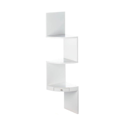 White Corner Shelves With Drawer - DreamyDecor