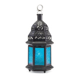 Blue Glass Candle Lantern - crazydecor