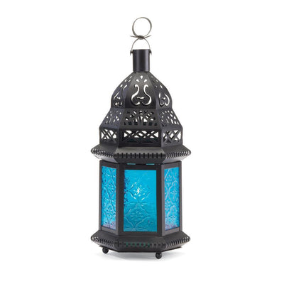 Blue Glass Candle Lantern - crazydecor