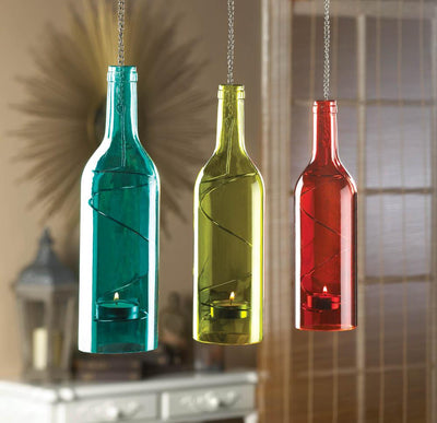 Green Bottle Hanging Candle Holder - crazydecor